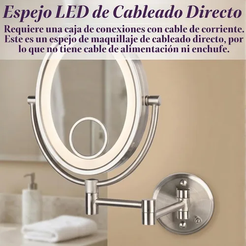 Vista 3 de JERDON Espejo de maquillaje de montaje en pared con cableado - 10X/15X Alambre directo de níquel