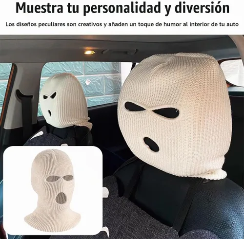 Vista 6 de 2 fundas para reposacabezas de automóvil, divertida máscara de cara completa personalizada para asiento de automóvil, máscara de esquí, protección