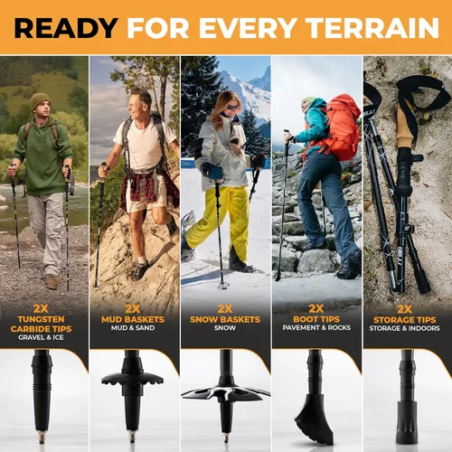 Vista 6 de Foxelli Bastones de senderismo plegables: bastones plegables ligeros y compactos para hombres y mujeres con cerraduras abatibles y accesorios todo