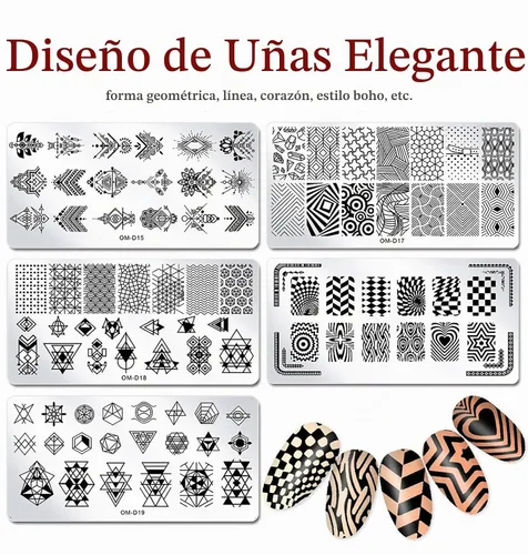 Vista 5 de Juego de sellos de uñas, 10 unidades, diseño geométrico, plantilla de placa de uñas, accesorios de arte de uñas, para bricolaje y salón de belleza
