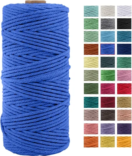 Vista 20 de Cordón de macramé de algodón natural grueso de 3mm x 109 yardas, cuerda de algodón trenzado de 4 hebras para macramé suave de color natural hecho a