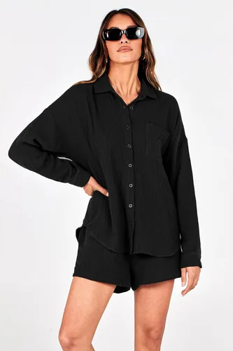 Vista 5 de PRETTYGARDEN Womens 2 Piece Long Sleeve Blouse High Waisted Drawstring Shorts Loungewear Set