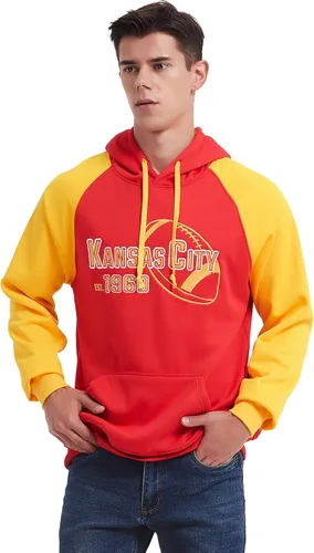 Vista 5 de RZUO Sudadera con capucha suave para hombre con bordado de fútbol clásico de la ciudad