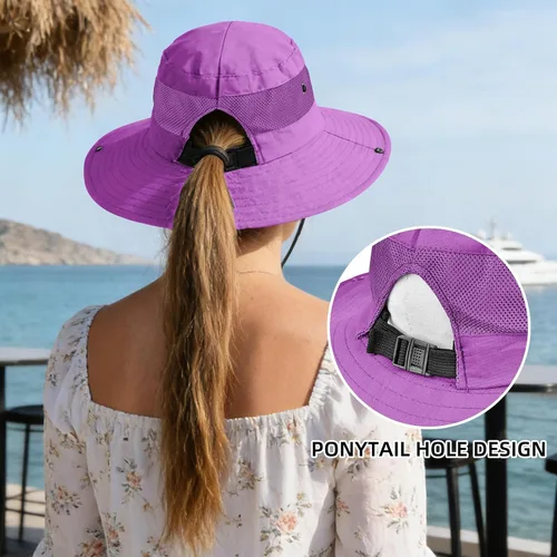 Vista 79 de Rosoz Sombreros de cola de caballo para mujer, protección UV, ala ancha 1 paquete-negro