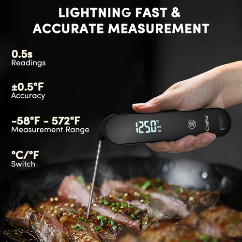 Vista 2 de Termómetro de carne, termómetro de temperatura de lectura instantánea de 0.5s, termómetro digital de temperatura de alimentos con pantalla VA