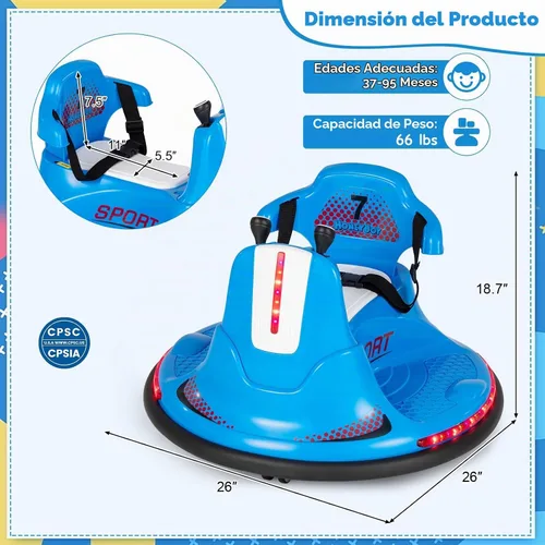 Vista 9 de HONEY JOY Coche de parachoques de 12 V para niños pequeños de 1 a 3 años, auto parachoques con doble joystick, luz LED intermitente y giro de 360