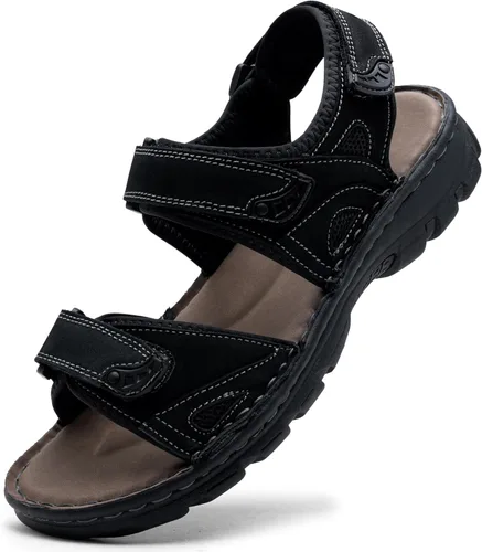 Vista 12 de Jousen Men's Leather Hiking Sandals with Arch Support Sandalia Playa Casual 662-negro