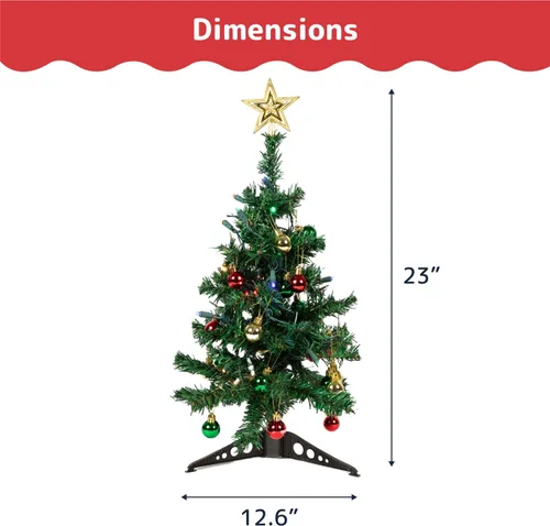 Vista 3 de PREXTEX - Mini árbol de Navidad de 23 pulg DIY con luces - Pequeños adornos de Navidad de mesa Árbol de Navidad de mesa con luces LED multicolor