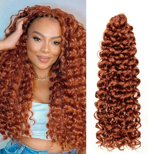 Vista 25 de GoGo Curl Crochet Hair 18 pulgadas onda de agua pelo sintético bohemio ganchillo trenzado jengibre onda profunda extensiones de cabello trenzado