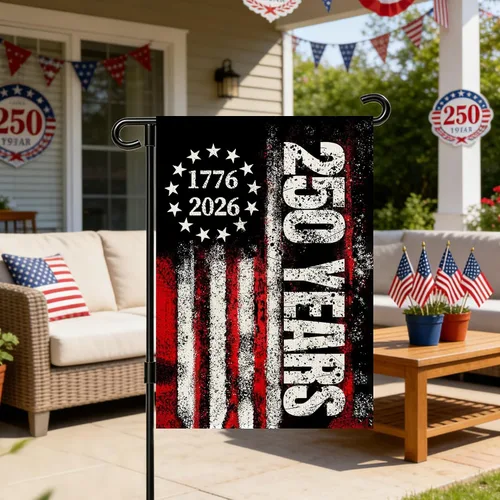 Vista 6 de Banderas de jardín con el 250 aniversario de Estados Unidos para exteriores, bandera de Estados Unidos del 250 aniversario con rayas de estrellas