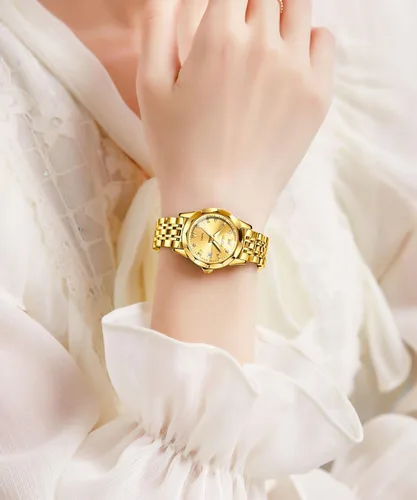 Vista 8 de OLEVS Reloj de pulsera para mujer, elegante, con diamantes, analógico, de cuarzo, de dos tonos, de acero inoxidable, impermeable, luminoso, regalo