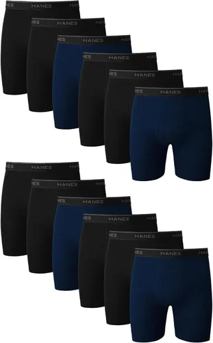 Vista 5 de Hanes Men's Underwear Boxer Briefs Pack, Cool & Breathable Cotton Moisture-wicking Underwear for Men, No Ride Up Rayas Azules - Paquete de 6