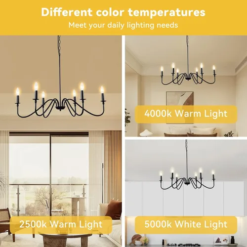 Vista 4 de HOXIYA Lámpara de araña regulable de 34.6 pulgadas con cable, 6 luces modernas de granja para comedor, lámpara colgante de techo rústica retro