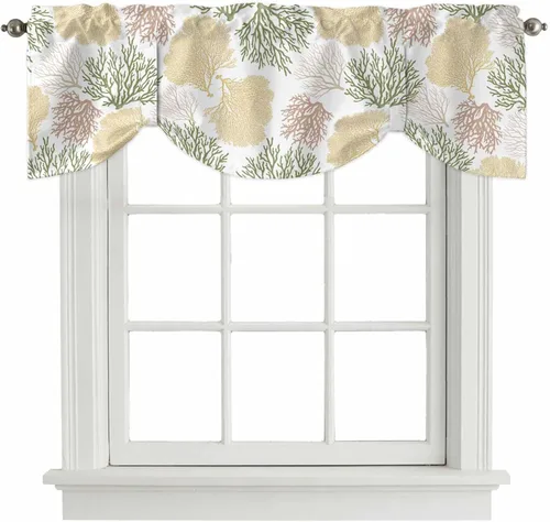 Vista 36 de Cenefa de amarre para ventanas, cortinas náuticas costeras de coral, cenefas con bolsillo para barra, cortinas de ventana con temática de playa