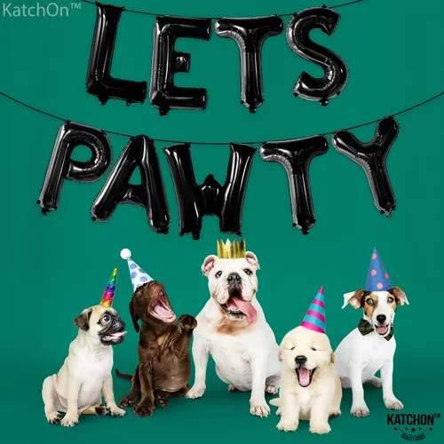 Vista 5 de KatchOn Black Lets Pawty Balloon - 16 pulgadas, decoraciones de cumpleaños de perro, autosellado, unisex, número de piezas: 1