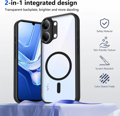 Vista 690 de Funda magnética transparente compatible con Xiaomi 17T, color negro 2 en 1 PC + TPU cubierta de teléfono a prueba de golpes, carcasa protectora