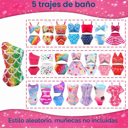 Vista 3 de BARWA 5 conjuntos de trajes de baño de playa bikini ropa de baño con zapatos para muñecas de 11.5 pulgadas