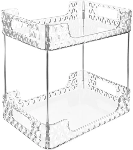Vista 10 de Alipis Organizador de encimera de baño de 2 niveles, bandeja de perfume transparente, organizador decorativo para el cuidado de la piel, estante