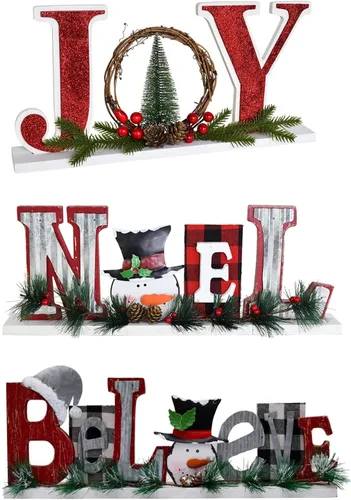 Vista 8 de HOHOHO SNOW - Decoración de mesa de Navidad de madera, muñeco de nieve de Papá Noel, letrero de letras HOHOHO, decoración de mesa de Navidad, centro