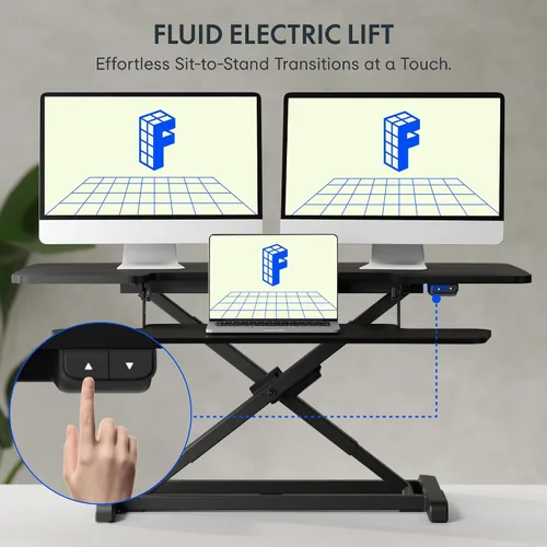 Vista 38 de FLEXISPOT Convertidor eléctrico de escritorio de pie de 32 pulgadas, elevador de escritorio motorizado para sentarse a pie, monitor de escritorio