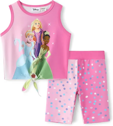 Vista 17 de Disney Stitch, Frozen, Minnie Mouse, Princesa, Winnie Tank Top+Shorts Dolphin para niñas, conjunto deportivo de entrenamiento de verano