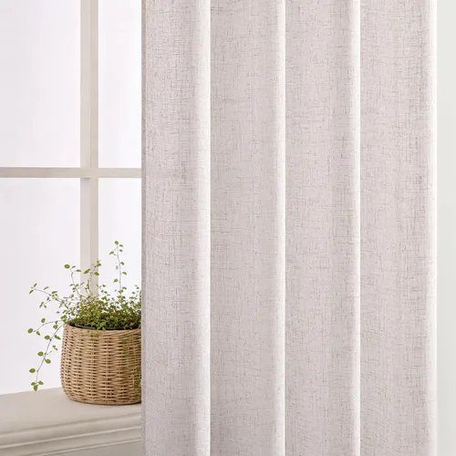 Vista 5 de Deconovo Cortinas de lino blanco de 84 pulgadas de largo para sala de estar Lino Blanqueado