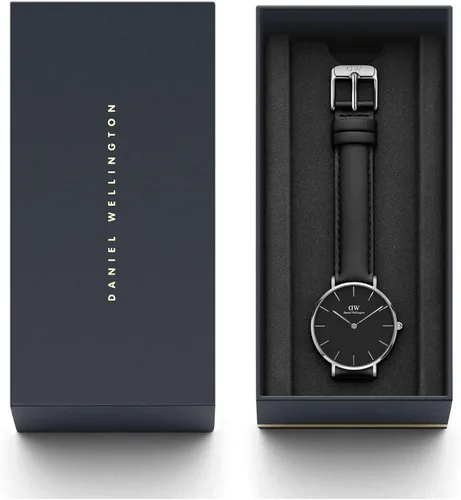 Vista 6 de Daniel Wellington Reloj pequeño Sheffield, correa de cuero negro italiano