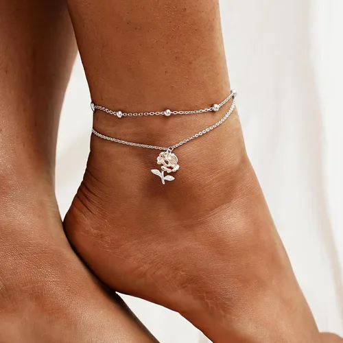 Vista 68 de CHIC & ARTSY Tobilleras delicadas de plata de ley S925 para verano, pulsera de tobillo ajustable multicapa para playa, joyería de pie para mujer