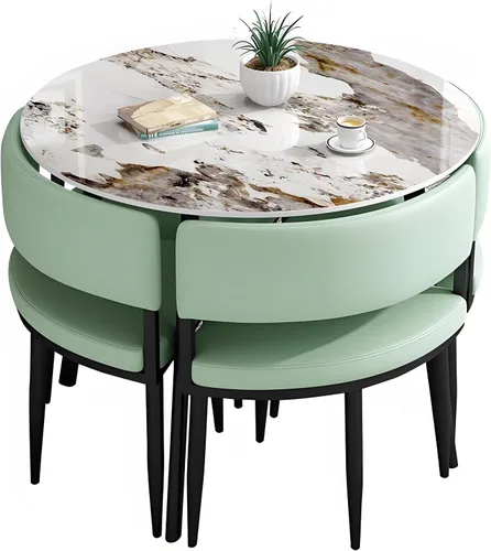 Vista 12 de YVYKFZD Office Reception Room Club Table and Chair Set, Simple Round Conference Table Coffee Table, Kitchen Dining Table Set for 4, Industrial Blue