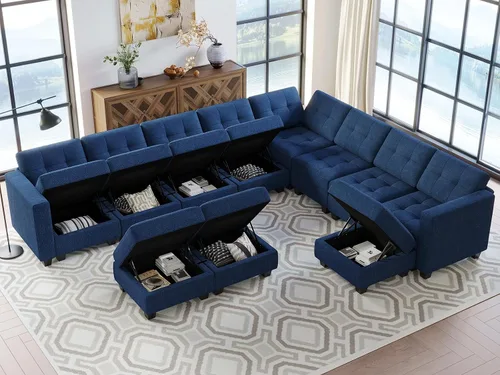 Vista 4 de Belffin Sofá modular de gran tamaño con otomanas de almacenamiento, sofá seccional en forma de U con diván reversible, color azul