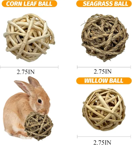 Vista 7 de Tfwadmx 6 unidades de bolas masticables de animales pequeños, juguete de conejo, bolas de juego de actividades rodantes, jaula para mascotas