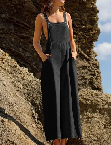 Vista 2 de Kissonic Overol holgado con pechera para mujer, estilo casual, holgado, pierna ancha, con bolsillos