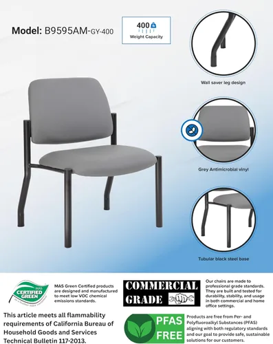Vista 3 de Boss Office Products Silla sin brazos para sala de recepción de invitados 400 lb. Capacidad de peso, gris