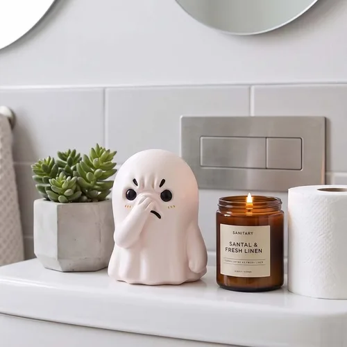 Vista 2 de Figura de fantasma de nariz sosteniendo: divertida estatua de fantasma de Halloween para decoración de baño o estante, adornos espeluznantes