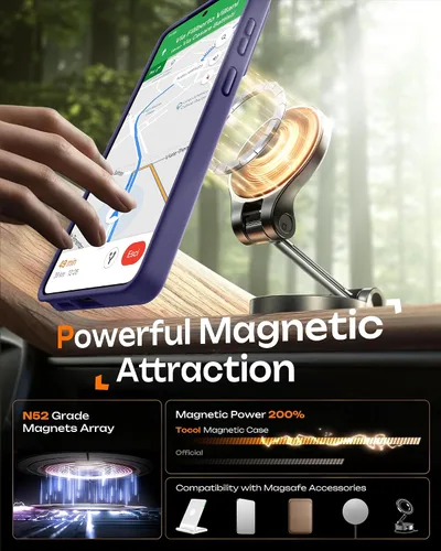 Vista 292 de TOCOL Funda magnética 3 en 1 para iPhone 15 Pro, mejorada [protección completa de cámara] con 2 protectores de pantalla, compatible con MagSafe Gris