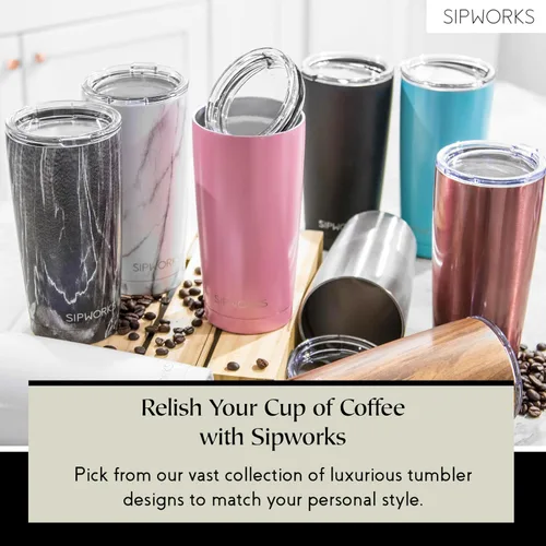 Vista 8 de Sipworks Vaso de café – Taza de café de viaje aislada de 20 onzas, resistente a derrames, de acero inoxidable, taza de café grande con tapa