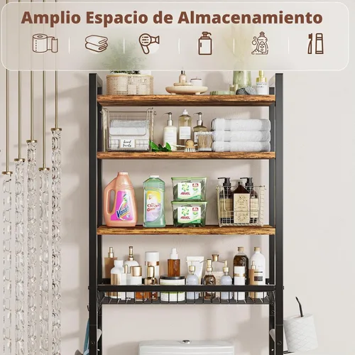 Vista 4 de Simple Trending Estante de almacenamiento de 4 niveles sobre el inodoro