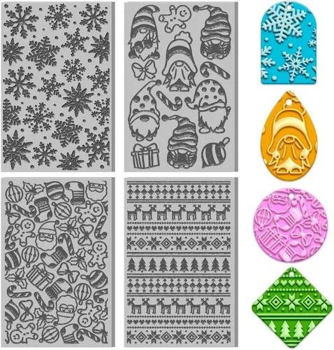 Vista 10 de Juego de 4 láminas de textura de arcilla polimérica para usar con cortadores de arcilla, esteras de textura de arcilla boho, kit de fabricación