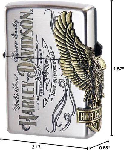 Vista 4 de Zippo HDP-75 Encendedor, plata, modelo Harley-Davidson Japan Limited, procesamiento de 3 lados