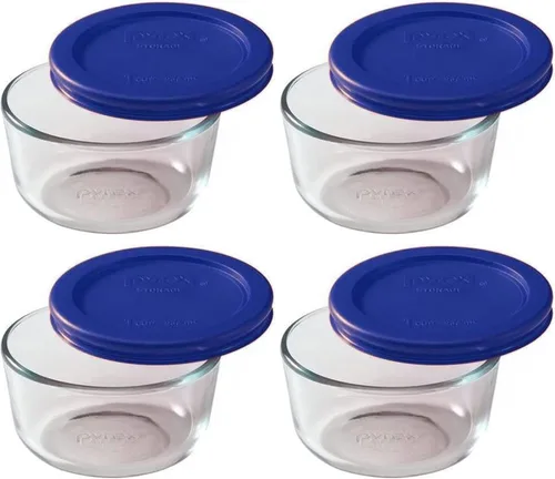 Vista 9 de Pyrex 7202 Cuencos de vidrio de 1 taza y tapas azul oscuro