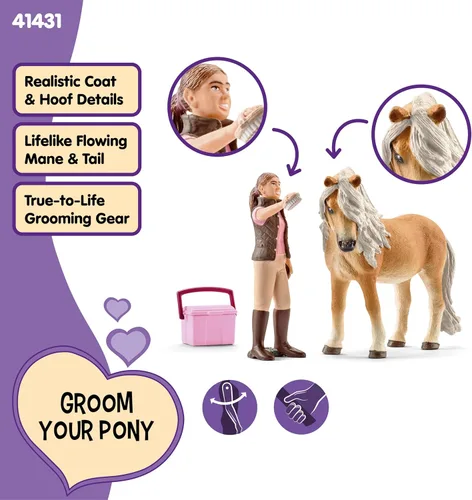 Vista 2 de Schleich Horse Club Horse Toy para niñas y niños a partir de 5 años, novio con pony islandés