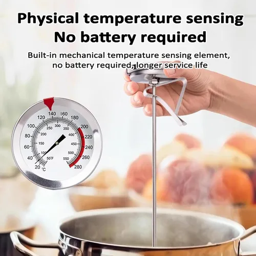 Vista 8 de Medidor mecánico de temperatura de aceite, termómetro para freír profundo de 19.6 pulgadas de tallo largo con clip para olla, lectura instantánea