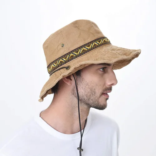 Vista 2 de WITHMOONS Boonie KR8752 - Sombrero de arbusto azteca con diseño de ala ancha