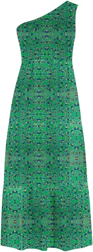 Vista 3 de MRGIINRI Vestido de verano bohemio con un hombro para mujer sexy sin mangas estampado floral volantes para fiesta en la playa vestidos midi