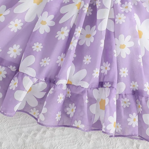 Vista 6 de Vestido de verano para niñas pequeñas, vestido de princesa de gasa, vestido de tutú floral, ropa de playa con tirantes, falda de verano para niña