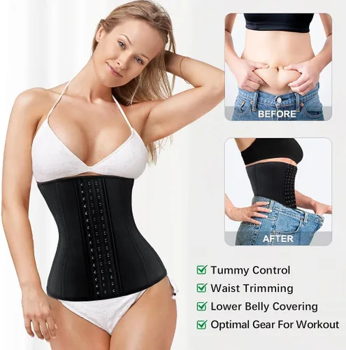 Vista 3 de PYGHAP Entrenador de cintura para mujer, corsé de látex para debajo del busto, faja deportiva con huesos de acero
