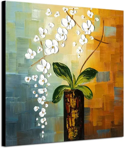 Vista 9 de Wieco Art Arte enmarcado La belleza de la vida 100% pintado a mano, ilustraciones modernas, abstractas florales al óleo sobre lienzo, arte de pared