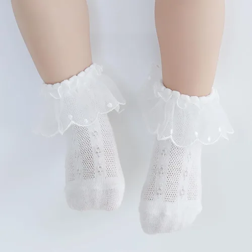 Vista 4 de Eimmabey Calcetines de verano para niñas con encaje, paquete de 8 calcetines de algodón para bebés y niños pequeños