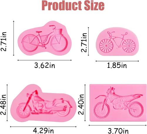 Vista 2 de Moldes de silicona para motocicleta, 4 piezas, herramientas de bicicleta, molde de fondant de chocolate para decoración de pasteles, dulces