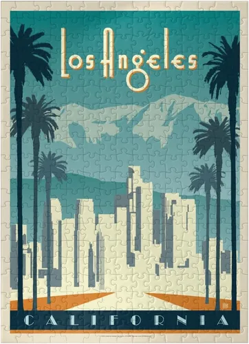 Vista 8 de MyPuzzle Los Angeles Skyline, póster vintage, rompecabezas de 100 piezas para adultos